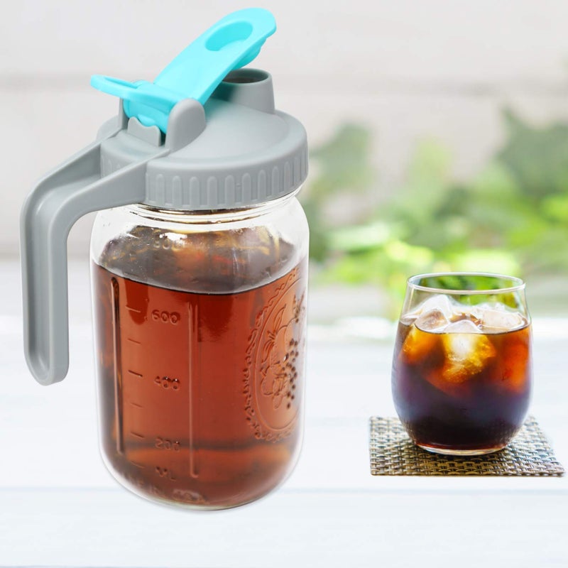 GMSWEET Mason Jar Pitcher 32 Oz Wide Mouth With Handle And Pour Spout Lids, Leak Proof 1 Quart Glass Pitchers With Flip Cap Airtight Water Jug For Cold Brew Coffee Sun Tea Lemonade Milk - Image 5